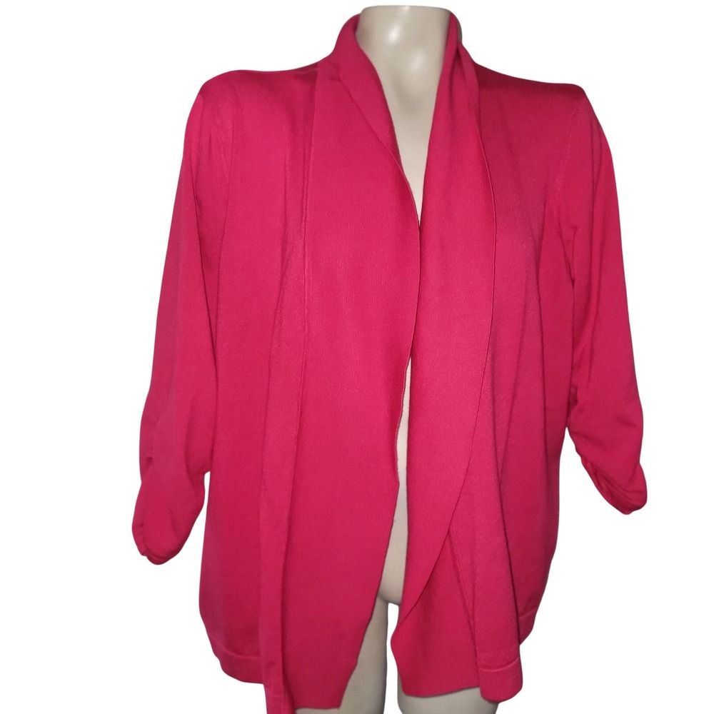 89th‎ + MADISON 1X Pink Open Front waterfall Ruched Sleeve Cardigan Sweater